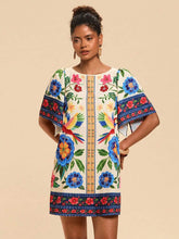 Tropical Print Short Sleeve Mini Vacation Dress